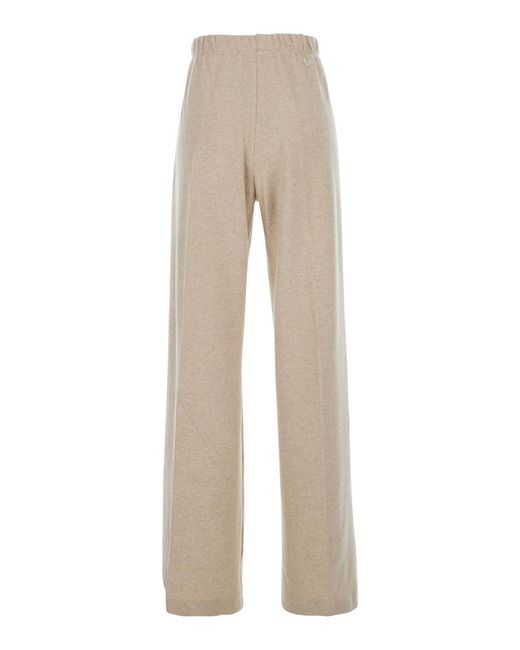 Max Mara Natural Trousers With Pleats And Logo Cashmere