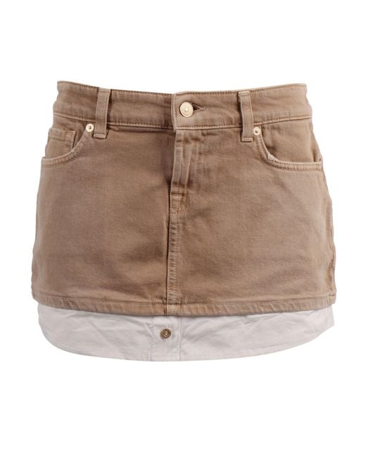 7 For All Mankind Brown Double Layer Cherry Cotton Elastane Skirt