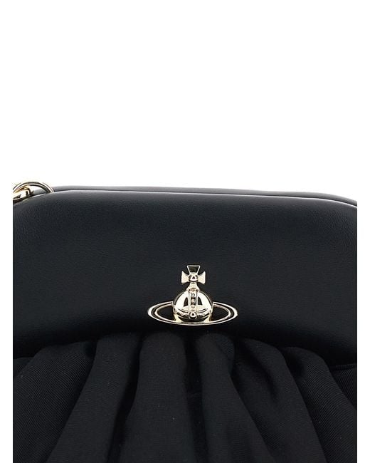 Vivienne Westwood Black 'Brooke' Clutch With Adjustable And Removable Shoulder Strap And Orb Plaque On The Front