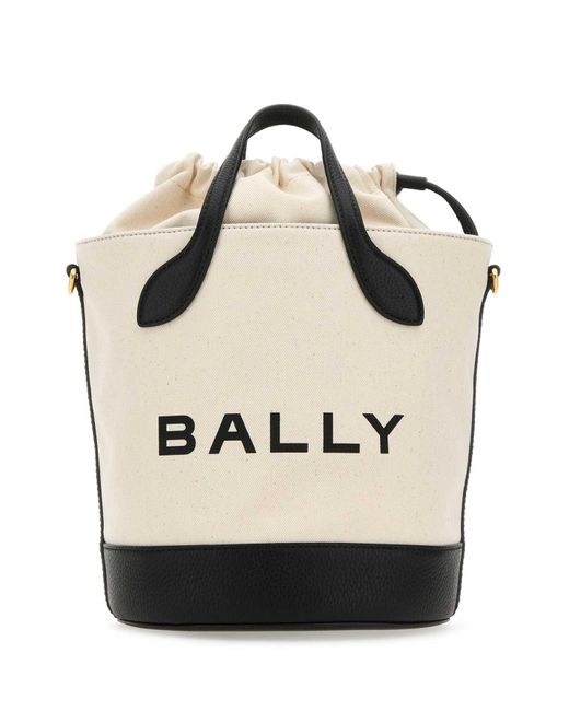 Bally Black Ivory Canvas Bar Bucket Bag