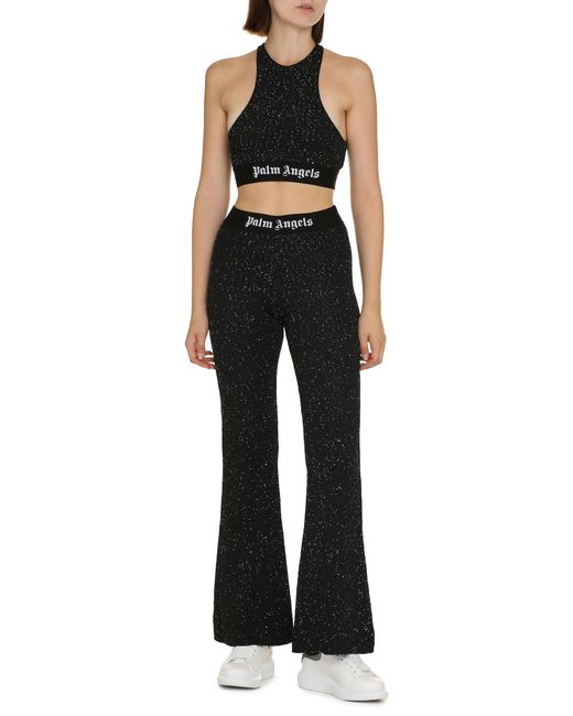 Palm Angels Black Logo Crop Top Viscose