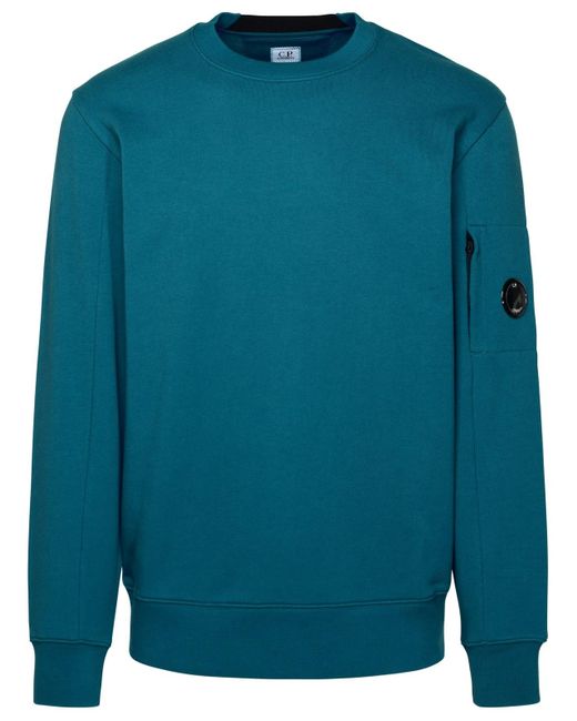 C P Company Blue Diagonal Raised Fleece Cotton Sweatshirt for men