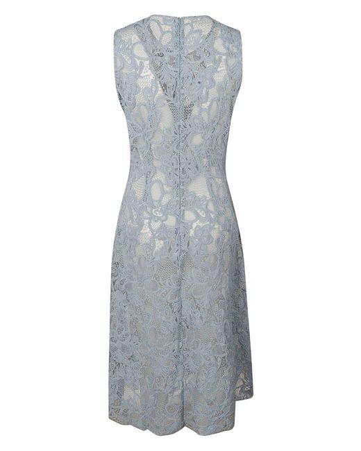Ermanno Scervino Gray Rear Zip Perforated Floral Sleeveless Dress