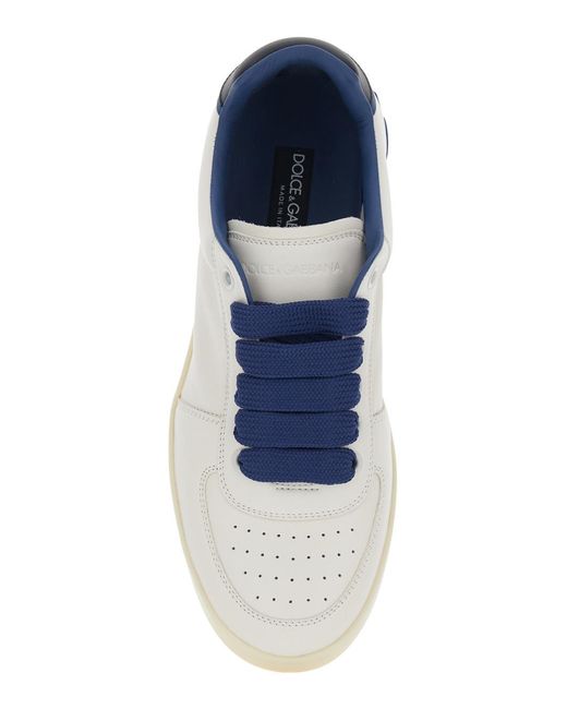 Dolce & Gabbana White Sneaker Portofino Custom With Contrast Heel And Leather Lettering Logo For Lamb Sheep for men