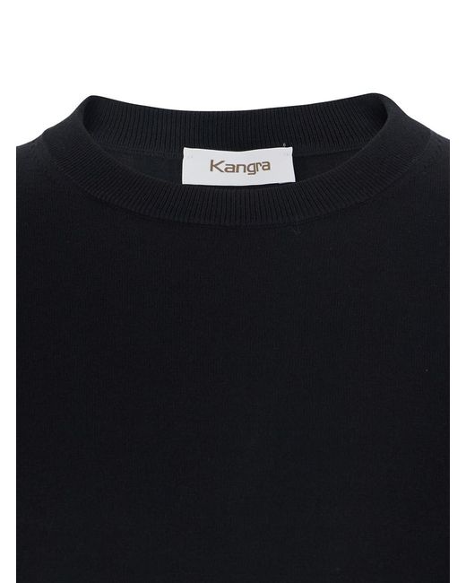 Kangra Black Crew Neck Sweater With Short Sleeves And Ribbed Finishes for men