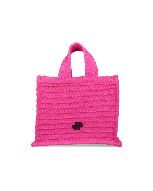 Patou Pink Raffia Mini Tote Bag