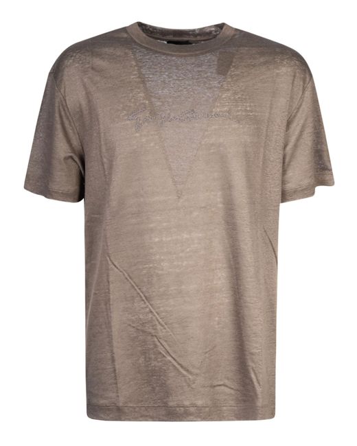 Giorgio Armani Brown Crewneck Logo Embroidered T-Shirt for men