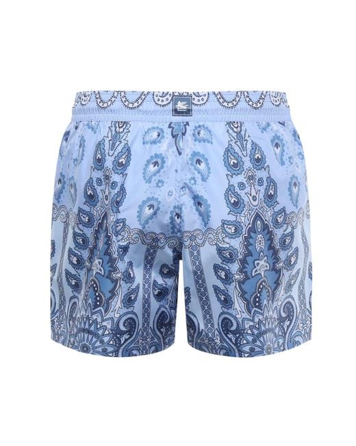 Etro Blue Swim Trunks With Paisley Print for men