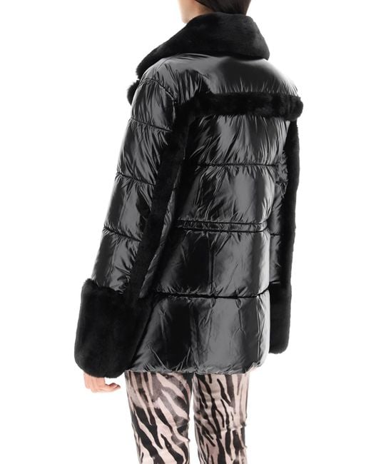 Guess Black Puffer Jacket With Faux Fur Details
