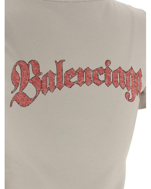 Balenciaga Gray Logo Print T-Shirt Cotton