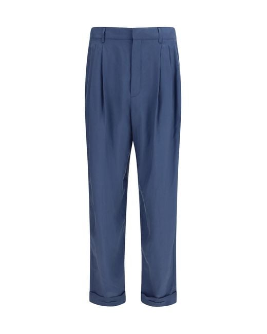Saint Laurent Blue Tailored Pants With Habutai Silk Belt for men