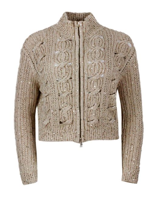 Lorena Antoniazzi Brown Long-Sleeved Full-Zip Cardigan Sweater