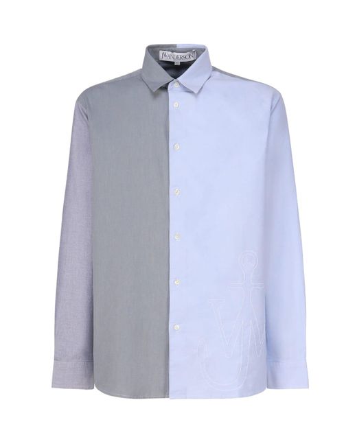 J.W. Anderson Blue Patchwork Shirt With Anchor Embroidery for men