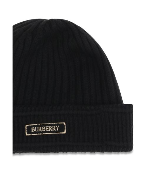 Burberry Black Wool Beanie Merino Ovis Aries Hats E Hairbands for men