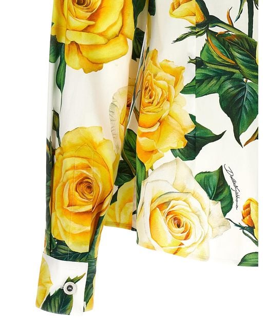 Dolce & Gabbana Yellow Long-Sleeved Cotton Shirt With Rose