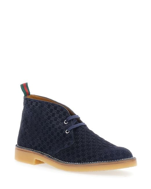Gucci Blue Ankle Boots With Web Detail Calf for men
