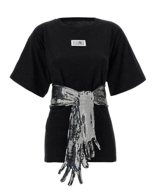 MM6 by Maison Margiela Black Sequin Gloves T-Shirt Cotton