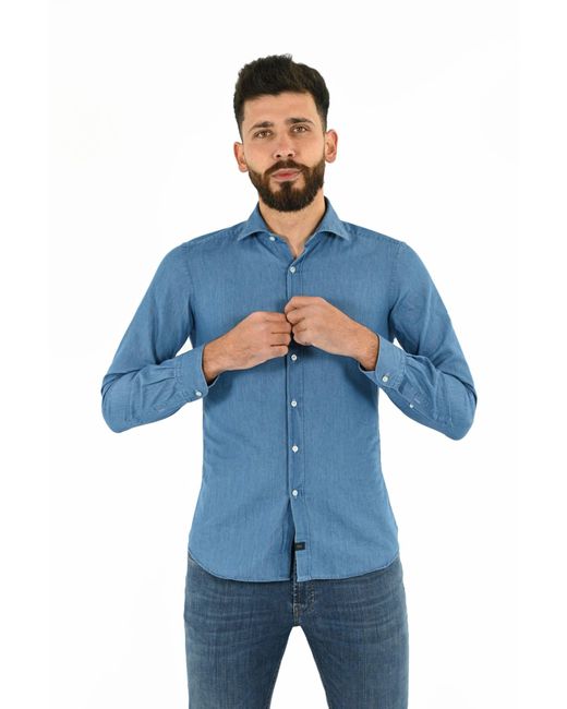 Fay Blue French Collar Shirt for men