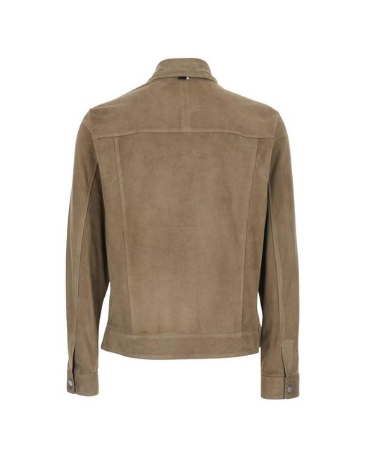 Low Brand Brown Suede Jacket With Shirt Collar for men