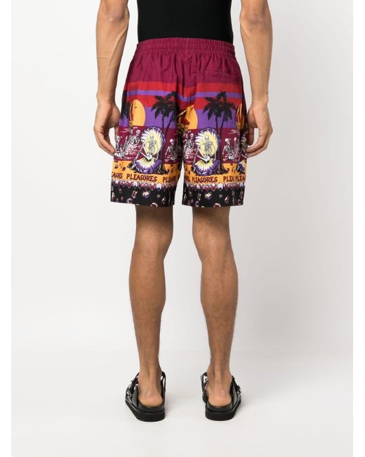 Pleasures Red Beach Printed Shorts for men