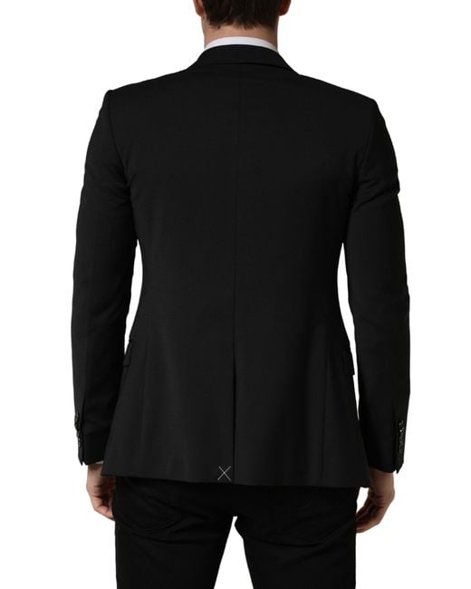 Dolce & Gabbana Black Polyester 2 Buttons Suit Jacket Elastane Wool for men