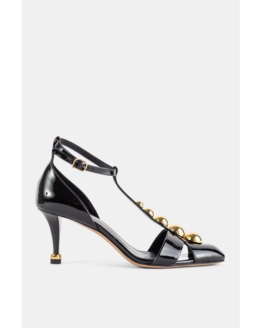 Chloé White Cleia T-Strap Sandal Patent Calfskin With Cabochons