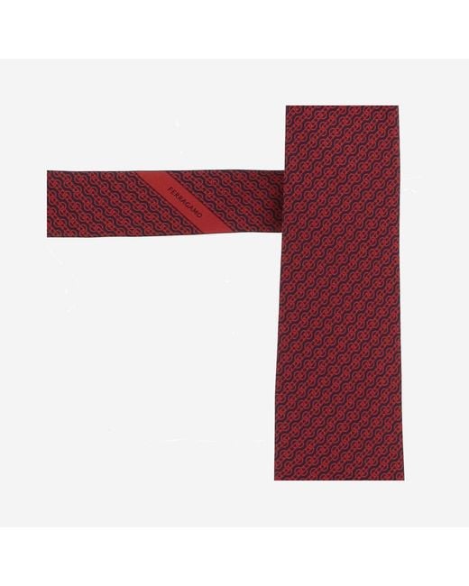 Ferragamo Red Silk Tie Pattern Ties & Bow for men