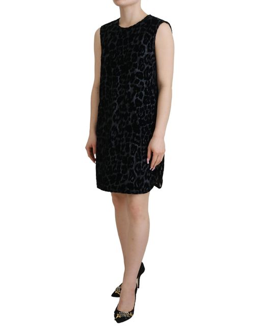 Dolce & Gabbana Black Elegant Leopard Pattern Mini Shift Dres