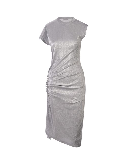 Rabanne Gray Draped Lurex Midi Dress
