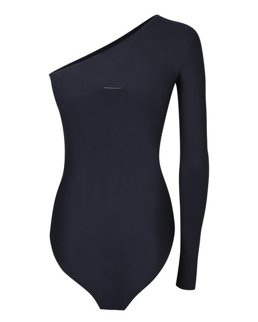 MM6 by Maison Martin Margiela Blue One-Shoulder Bodysuit