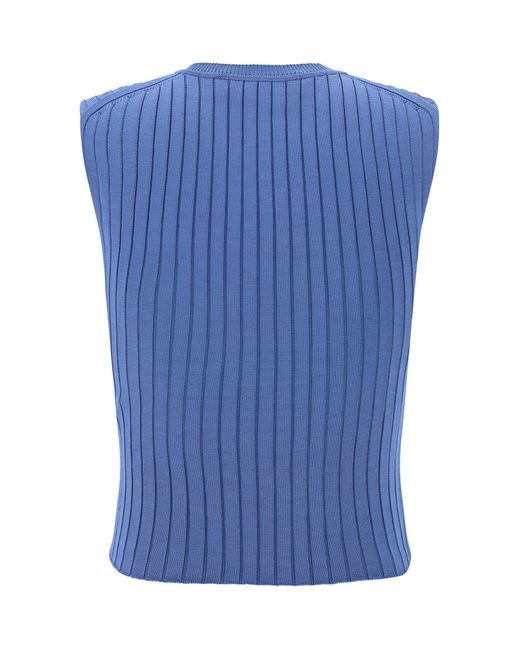 Marni Blue Logo Ribbed Stretch Shine Sweater