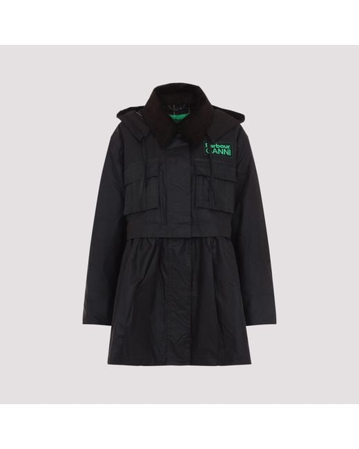 BARBOUR X GANNI Black Peplum Wax Jacket
