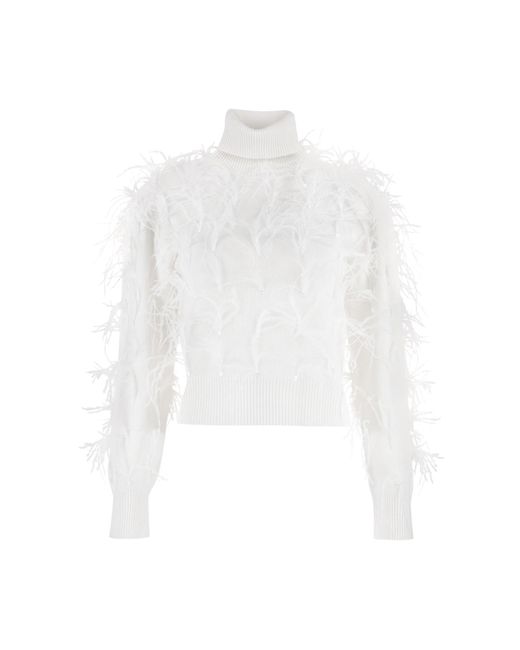 P.A.R.O.S.H. White Lucy Ostrich Feathers Sweater