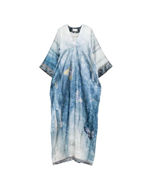 Pierre Louis Mascia Blue Printed Silk Dress