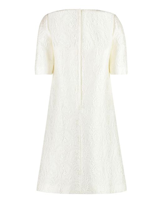 Dolce & Gabbana White Floral Jacquard Fabric Dress