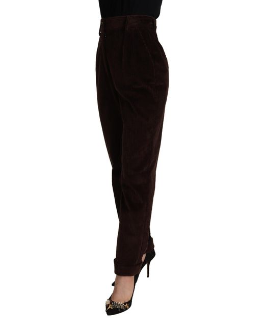 Dolce & Gabbana Black Elegant Bordeaux High-Waisted Corduroy Pant