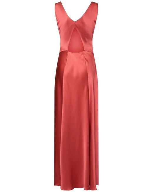 Alberta Ferretti Red Satin Evening Dress With Draped Neckline And Cut-Out Back