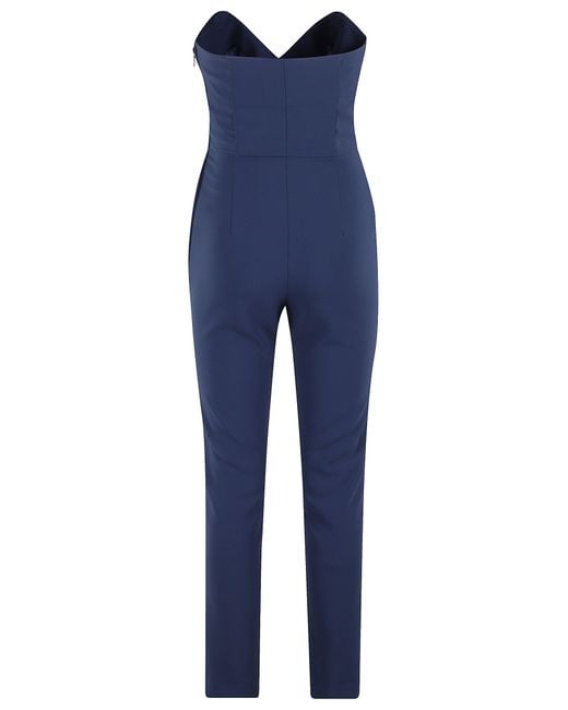 Elisabetta Franchi Blue Sweetheart Neckline Jumpsuit With Jewel Detailing And Silhouette