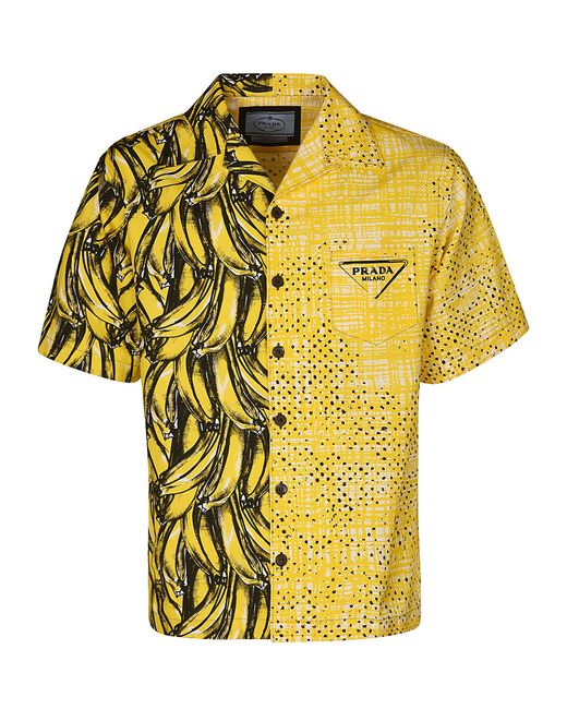 Prada Yellow Banana Print Logo Shortsleeve Shirt for men