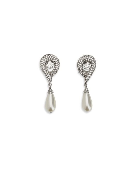Alessandra Rich Multicolor Crystal Earrings With Pearl Pendants Brass; Glass