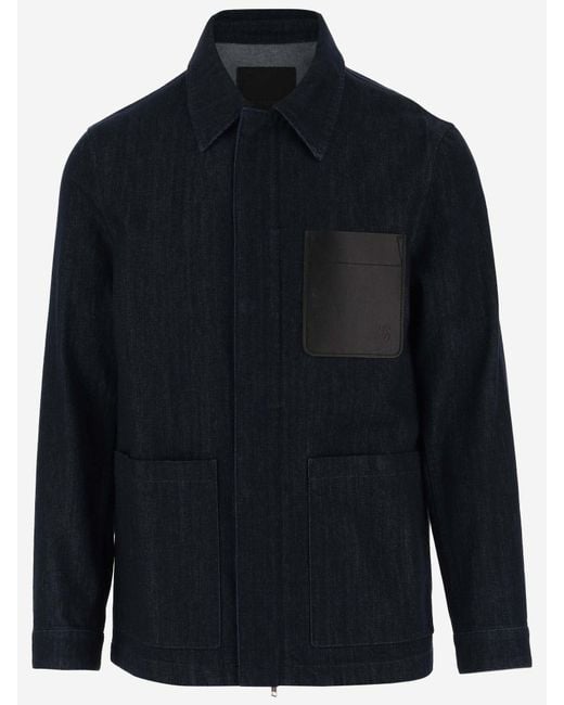 Yves Salomon Blue Jacket With Leather Application for men