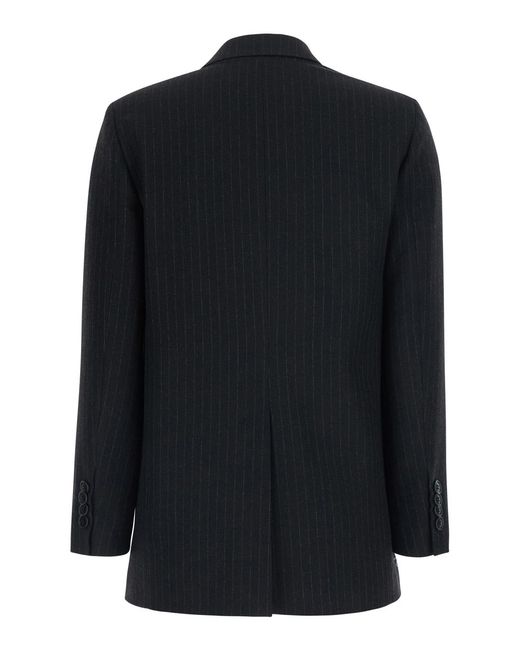 Le Plain Black Pinstripe Double-Breasted Blazer Blazers