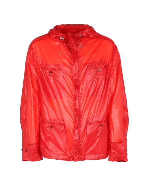 Ferragamo Red Techno Fabric Jacket Polyamide Raincoats for men