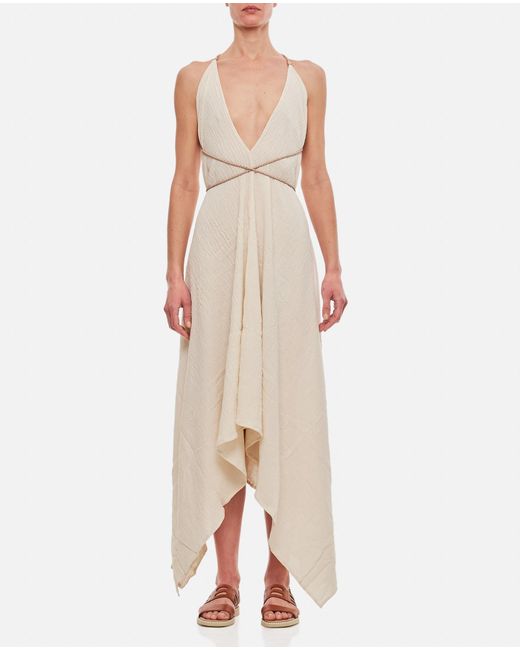 Caravana Natural Yatzil Cotton Maxi Dress With Woven Leather Straps
