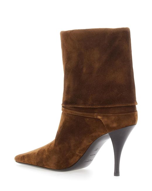 Saint Laurent Brown Ankle Strap Booties Niki Suede Calf Leather Boot