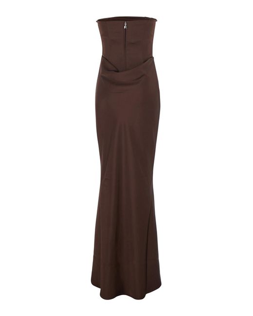 ROTATE BIRGER CHRISTENSEN Brown Long Sleeveless Dress Polyester