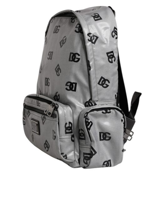 Dolce & Gabbana Polyester Gray Black Dg Logo Plaque Backpack Bag for men