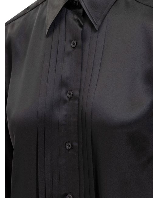 Tom Ford Black Silk Shirt With Pleated Detail