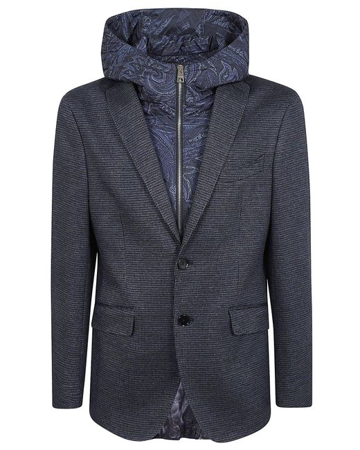 Etro Blue Jacket Roma W Quilted Hood for men