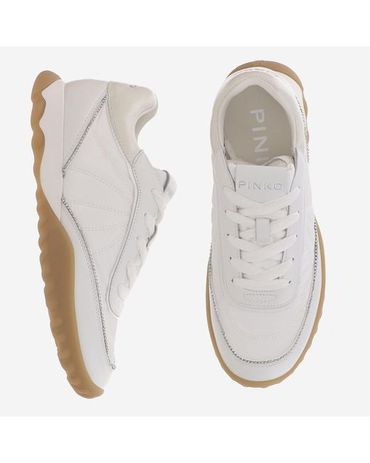 Pinko White Sneakers Gea Leather-Blend Upper: Calfskin Trainers